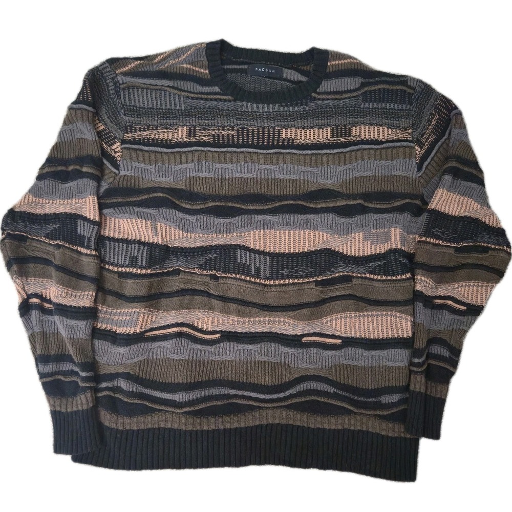 Vintage 3D Knit Mens Large Sweater 90s Coogi Style Pacsun Dark Textured